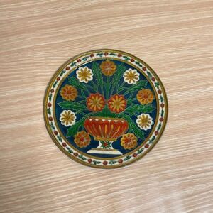 Vintage Small Metal Cloisonné Enameled Hand Painted Decorative Brass Wall Plate